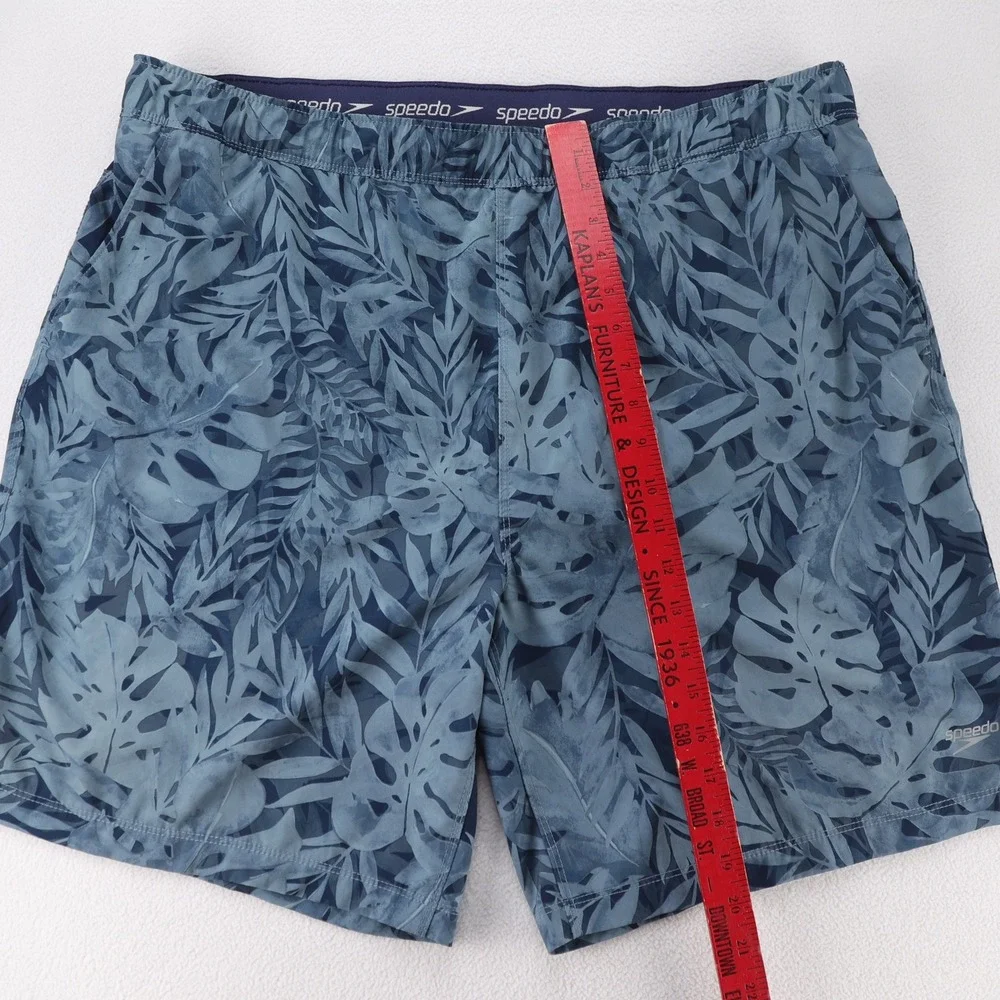 Speedo Men's Tropical Leaf‎ Print Lined Swim Trunks Shorts Blue Size XL